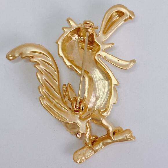 Vintage Gold Tone Bird Brooch Green Rhinestone Eye Figural Whimsical Quirky Pin - Picture 5 of 7